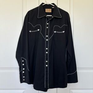 [L] Scully Western Mens Black Pearl Snap Fancy Cowboy Long Sleeve Western Shirt